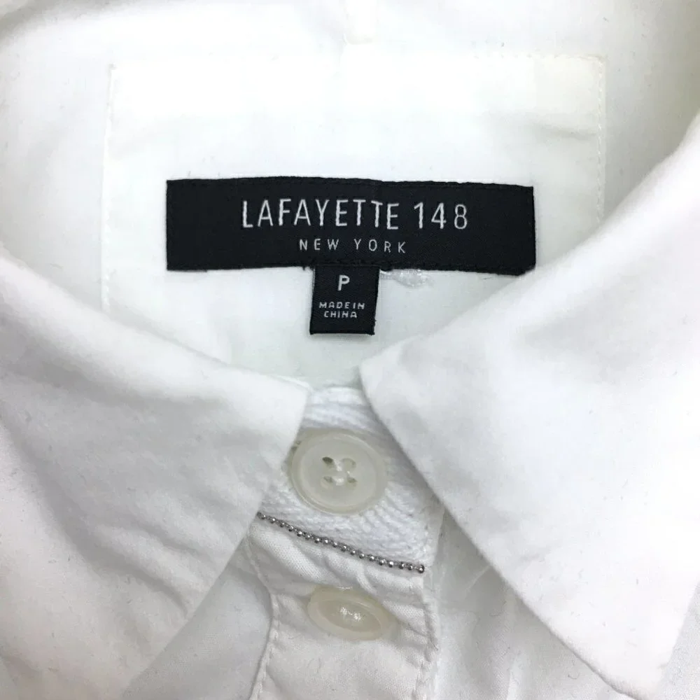 Lafayette 148 Women's White Button Front Long Sleeves Side Buttons size P - Picture 4 of 8